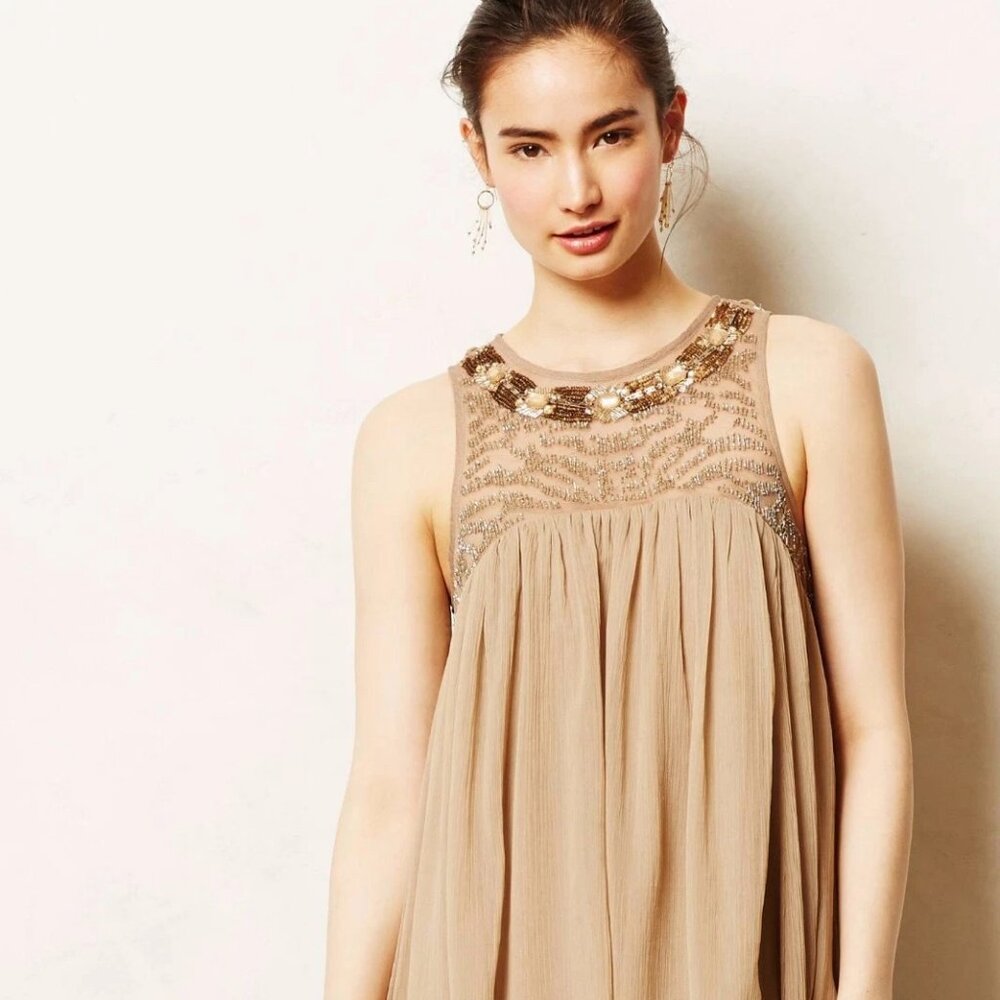 NWOT Anthropologie Sachin & Babi Embellished Tan Sleeveless Dress size 2 - Picture 4 of 6